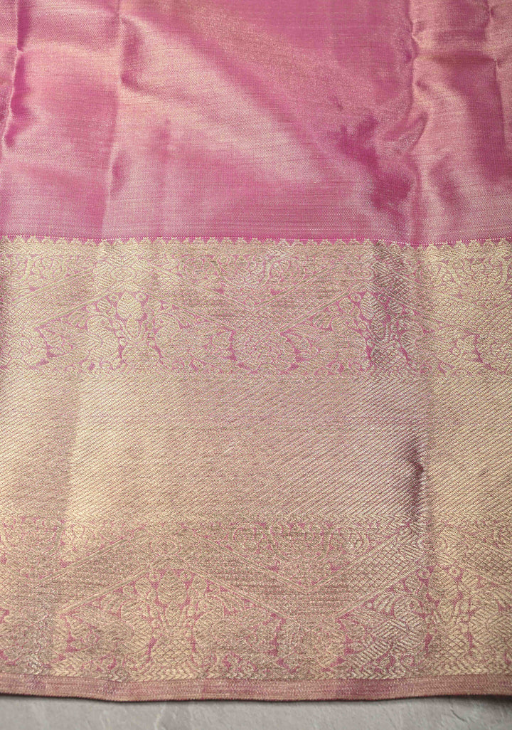 Dusty Pink Tissue Kanjivaram Pure Silk Saree With Geometric Brocade and Zari Border | SILK MARK CERTIFIED