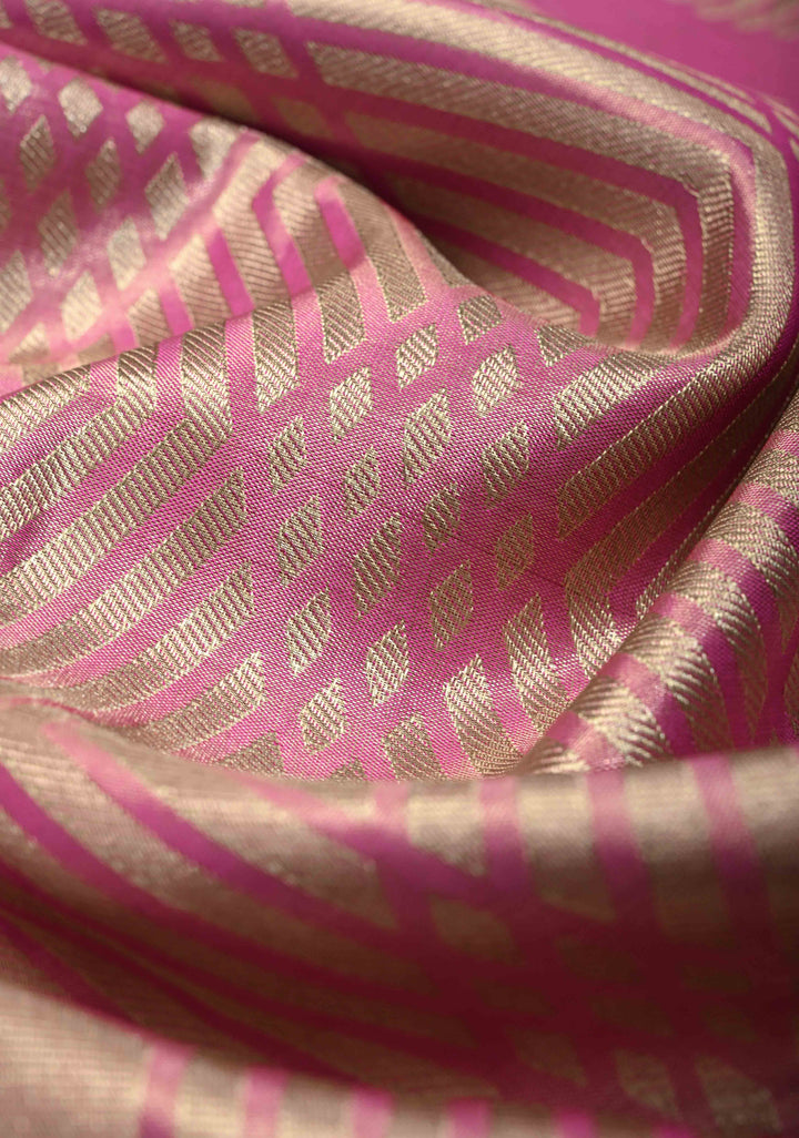 Dusty Pink Tissue Kanjivaram Pure Silk Saree With Geometric Brocade and Zari Border | SILK MARK CERTIFIED