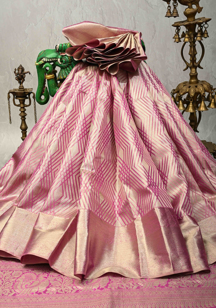 Dusty Pink Tissue Kanjivaram Pure Silk Saree With Geometric Brocade and Zari Border | SILK MARK CERTIFIED