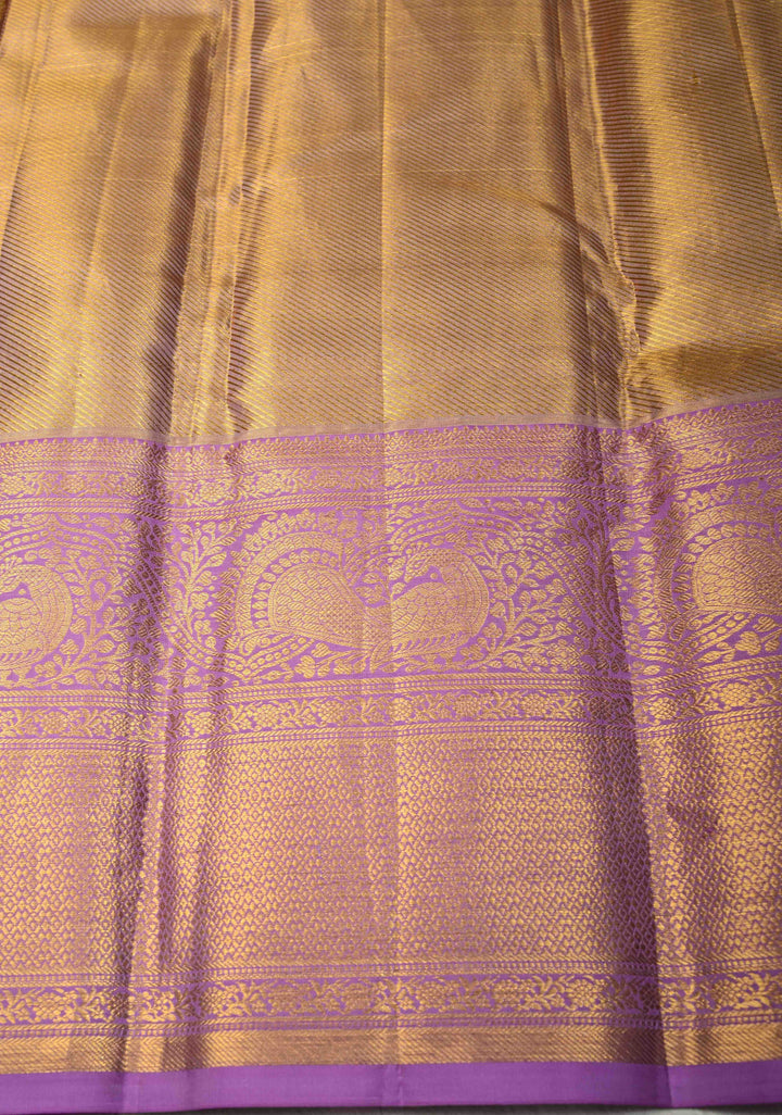 Turquoise Pure Kanjivaram Tissue Silk Saree with Meenakari Floral Jaal and Contrast Wide Zari Border | SILK MARK CERTIFIED