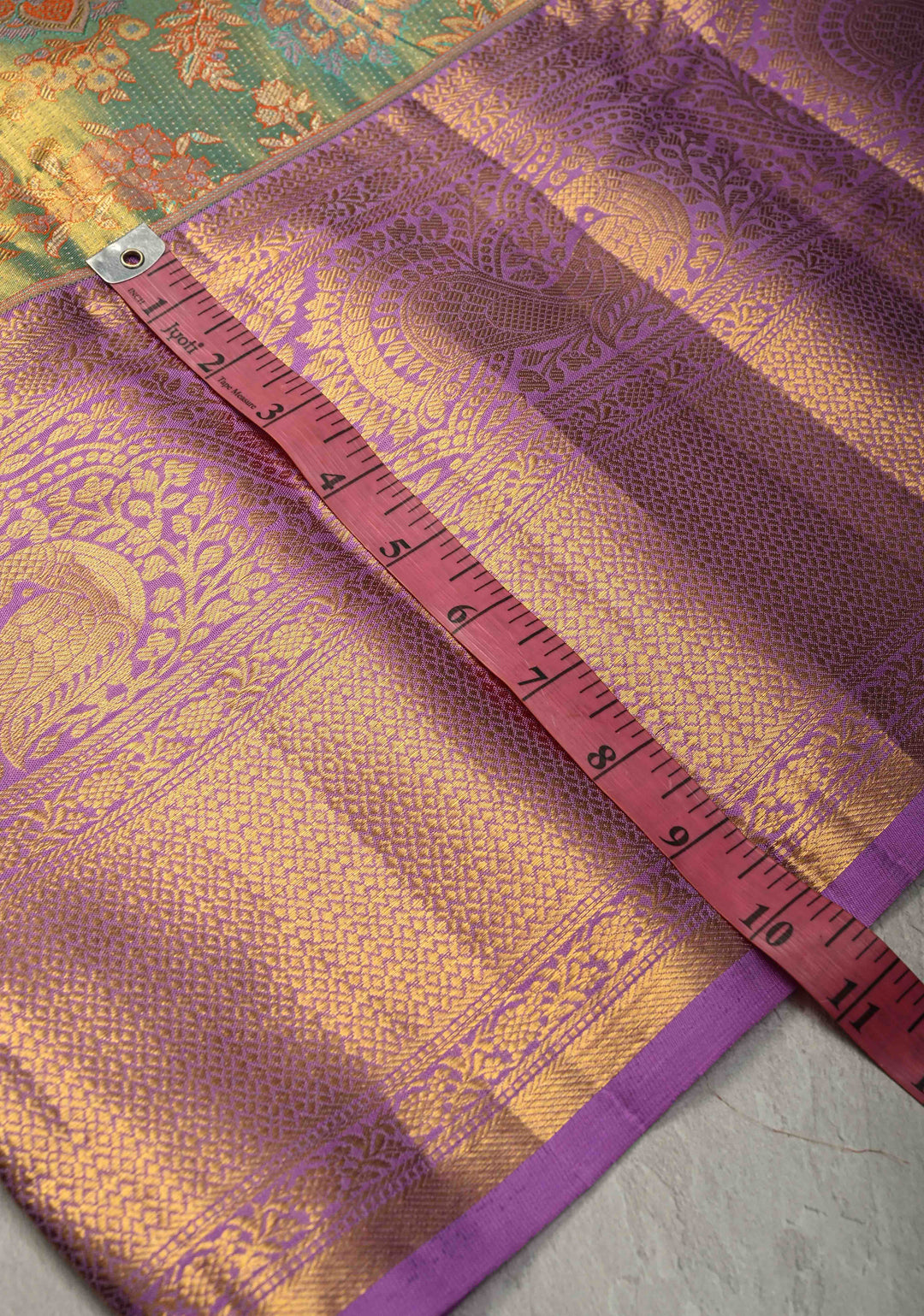 Turquoise Pure Kanjivaram Tissue Silk Saree with Meenakari Floral Jaal and Contrast Wide Zari Border | SILK MARK CERTIFIED