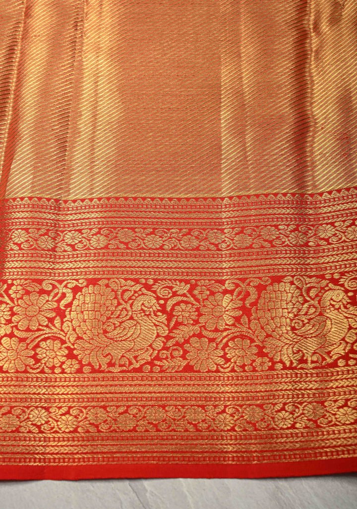 Sage Green Pure Kanjivaram Tissue Silk Saree with Meenakari Floral Brocade and Zari Border | SILK MARK CERTIFIED