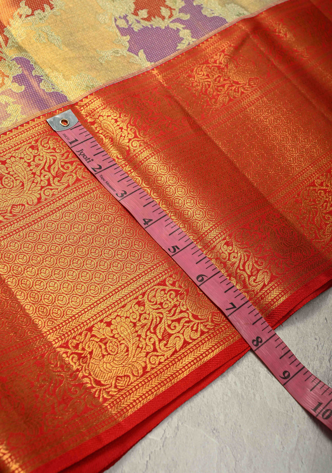 Multicolor Pastel Hued Rangkaat Style on Pure Kanjivaram Tissue Silk Saree with Meenakari Floral Jaal and Contrast Zari Border | SILK MARK CERTIFIED
