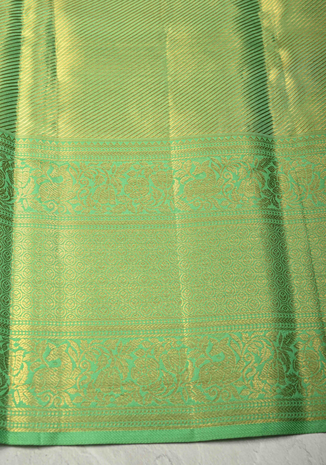 Rangkaat Style on Pure Kanjivaram Tissue Silk Saree with Meenakari Floral Brocade Jaal and Zari Border | SILK MARK CERTIFIED