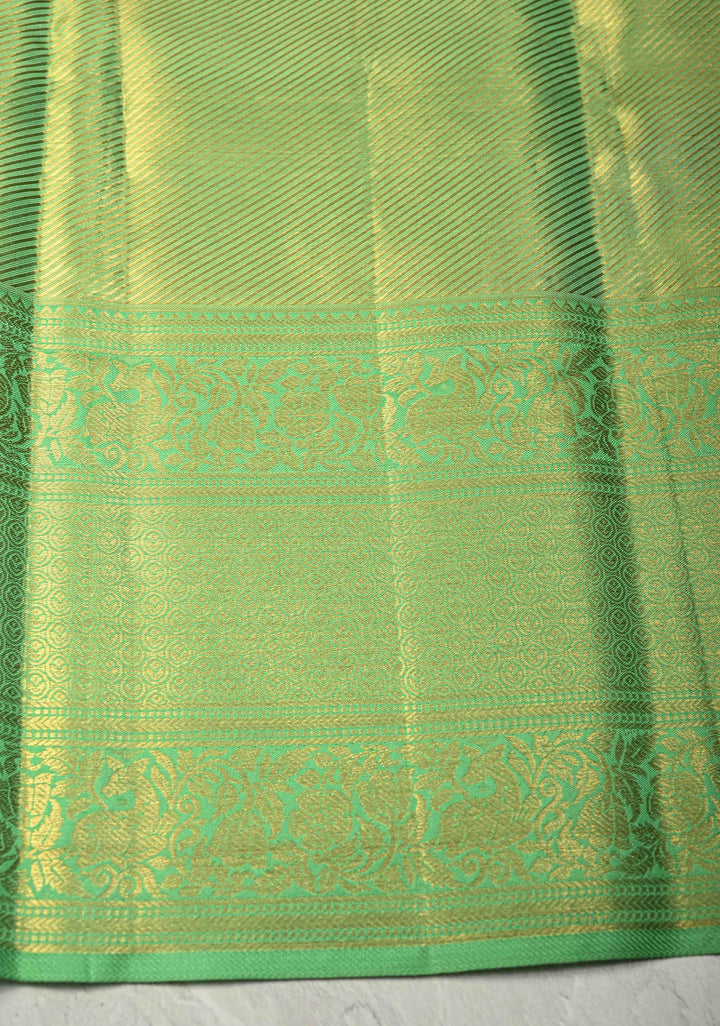 Rangkaat Style on Pure Kanjivaram Tissue Silk Saree with Meenakari Floral Brocade Jaal and Zari Border | SILK MARK CERTIFIED