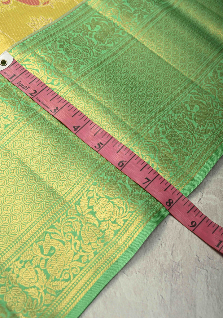 Rangkaat Style on Pure Kanjivaram Tissue Silk Saree with Meenakari Floral Brocade Jaal and Zari Border | SILK MARK CERTIFIED