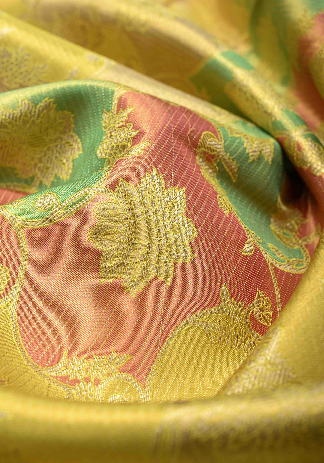 Rangkaat Style on Pure Kanjivaram Tissue Silk Saree with Meenakari Floral Brocade Jaal and Zari Border | SILK MARK CERTIFIED