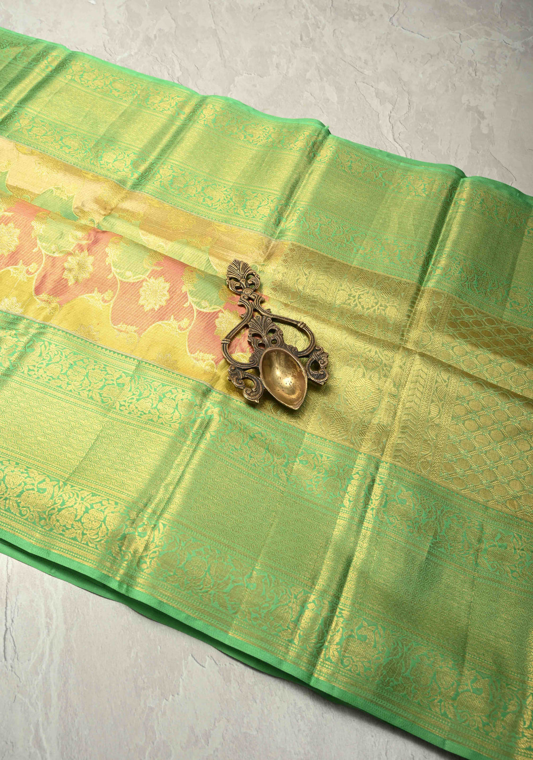 Rangkaat Style on Pure Kanjivaram Tissue Silk Saree with Meenakari Floral Brocade Jaal and Zari Border | SILK MARK CERTIFIED
