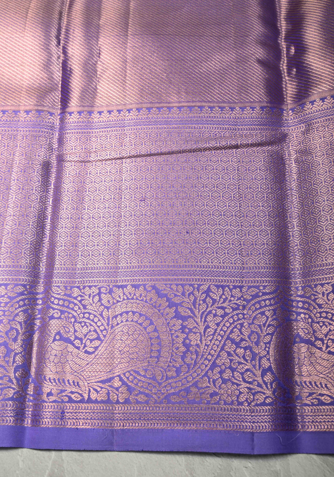 Soft lavender purple Tissue Kanjivaram Silk Saree with Meenakari Floral Brocade Jaal  Wide Zari Border  | SILK MARK CERTIFIED