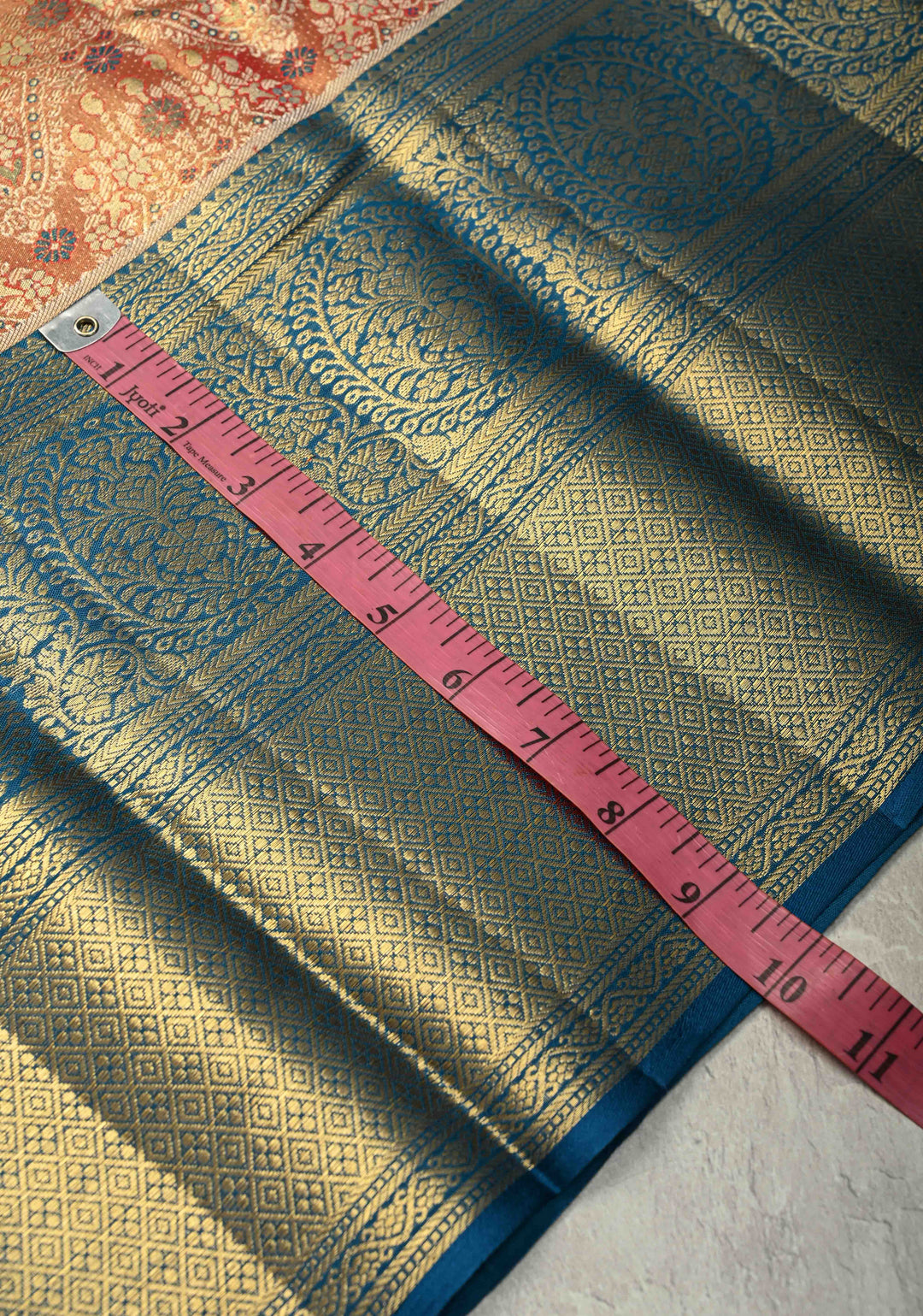 Rust Red Pure Kanjivaram Tissue Silk Saree with Meenakari Floral Brocade Jaal and Contrast Zari Border | SILK MARK CERTIFIED