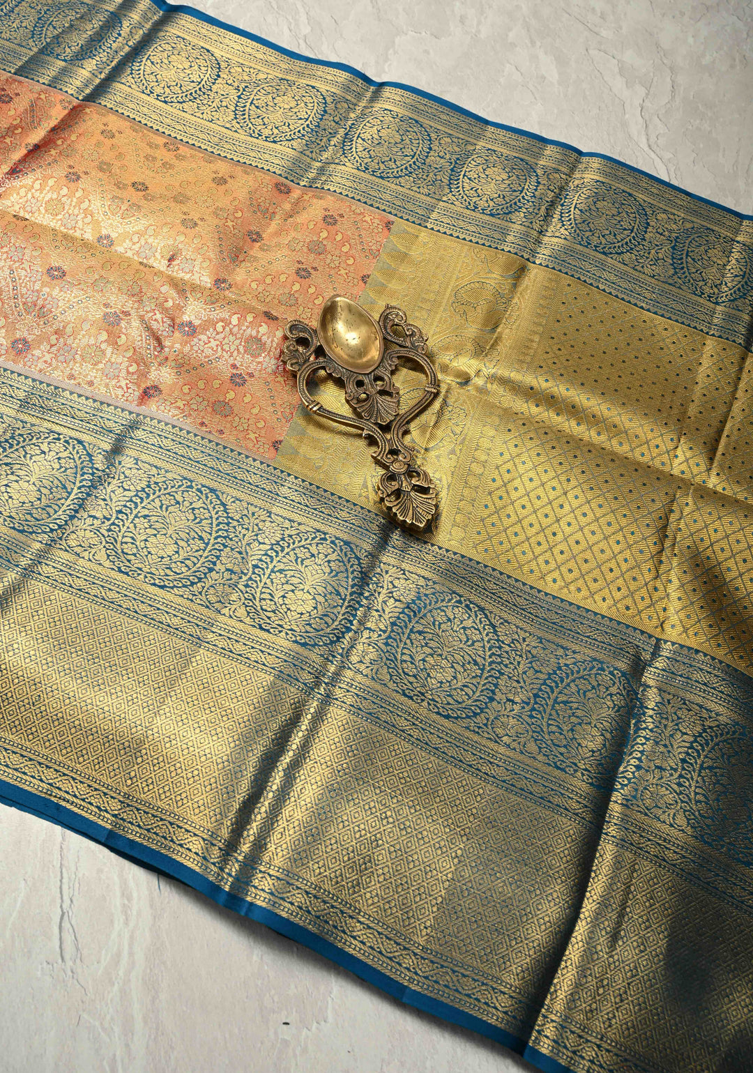 Rust Red Pure Kanjivaram Tissue Silk Saree with Meenakari Floral Brocade Jaal and Contrast Zari Border | SILK MARK CERTIFIED