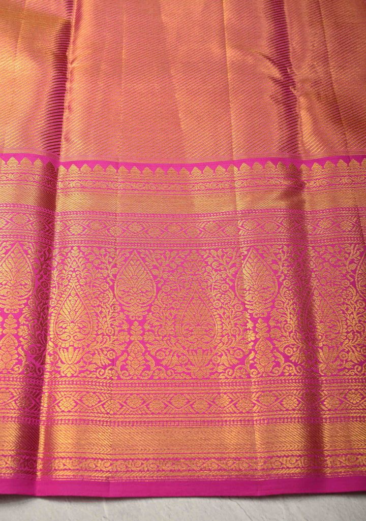 Sage Green Pure Kanjivaram Tissue Silk Saree with Meenakari Floral Brocade and Contrast Zari Border | SILK MARK CERTIFIED