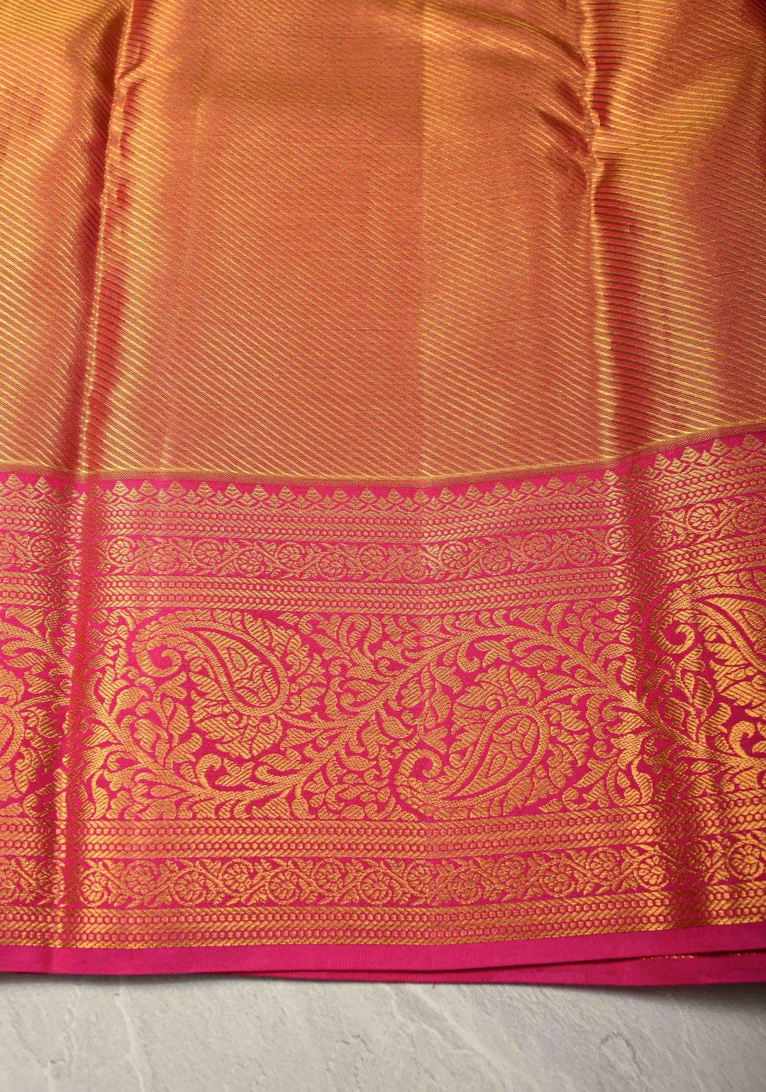 Rangkaat Style on Pure Kanjivaram Tissue Silk Saree with Diagonal Pattern and Zari Border | SILK MARK CERTIFIED