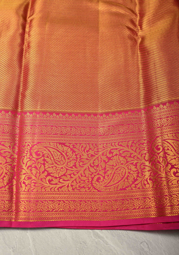 Rangkaat Style on Pure Kanjivaram Tissue Silk Saree with Diagonal Pattern and Zari Border | SILK MARK CERTIFIED