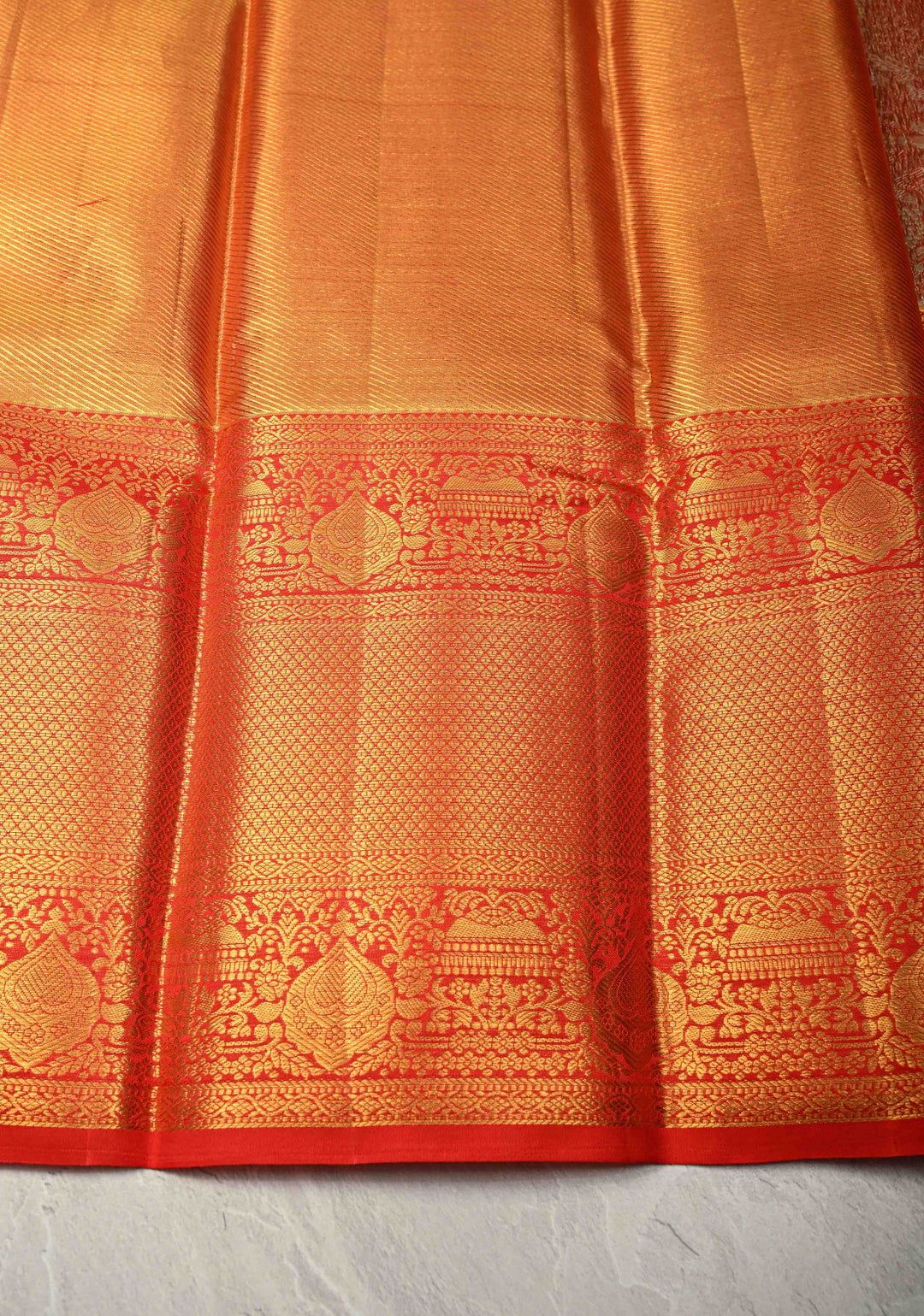 Beige Pure Kanjivaram Tissue Silk Saree with Meenakari Floral Brocade Jaal and Contrast Wide Zari Border | SILK MARK CERTIFIED