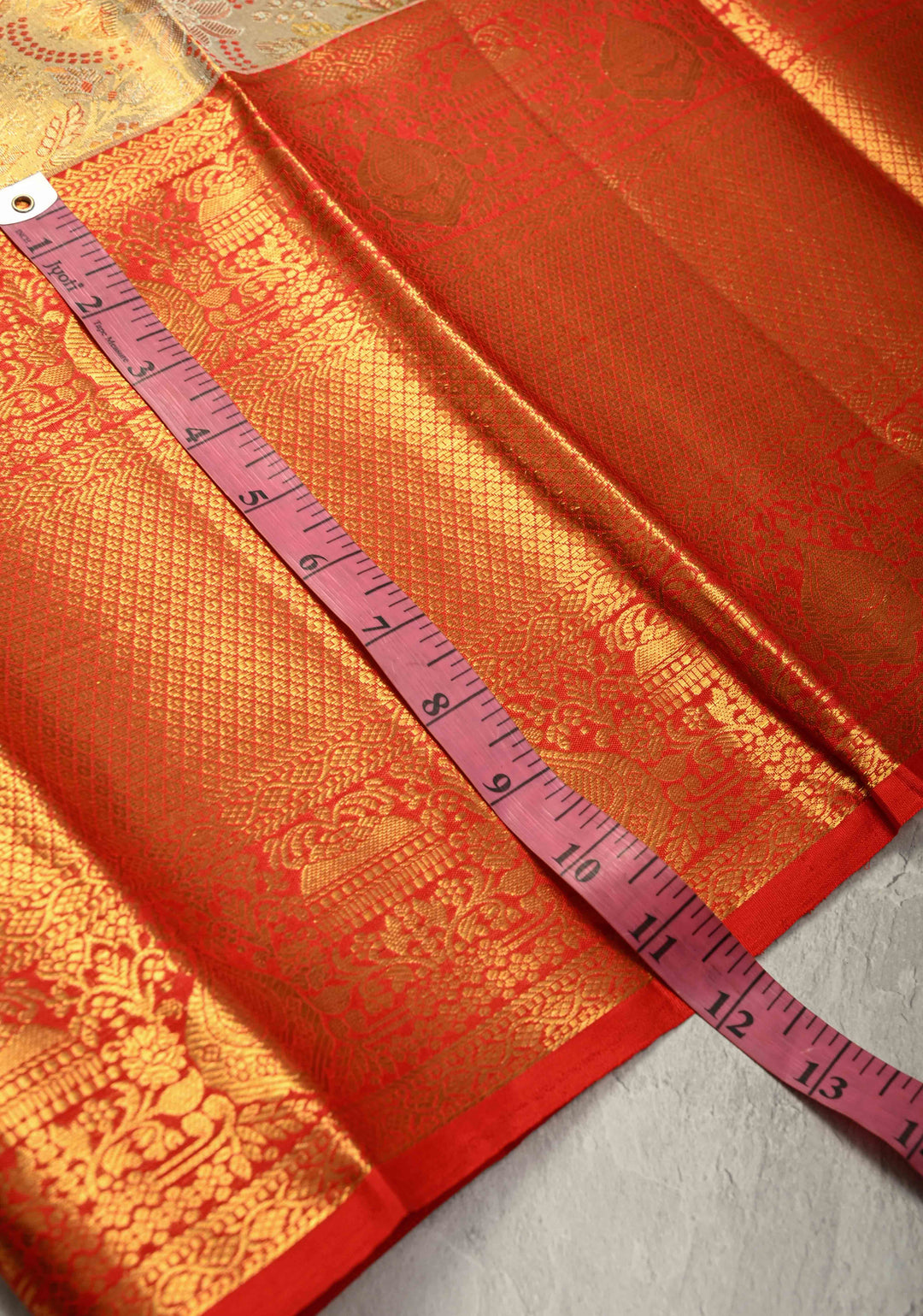 Beige Pure Kanjivaram Tissue Silk Saree with Meenakari Floral Brocade Jaal and Contrast Wide Zari Border | SILK MARK CERTIFIED