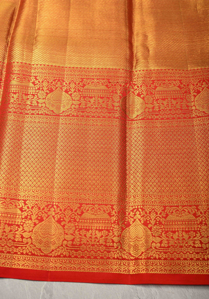 Turquoise Pure Kanjivaram Tissue Silk Saree with Meenakari Floral Brocade Jaal and Contrast Wide Zari Border | SILK MARK CERTIFIED