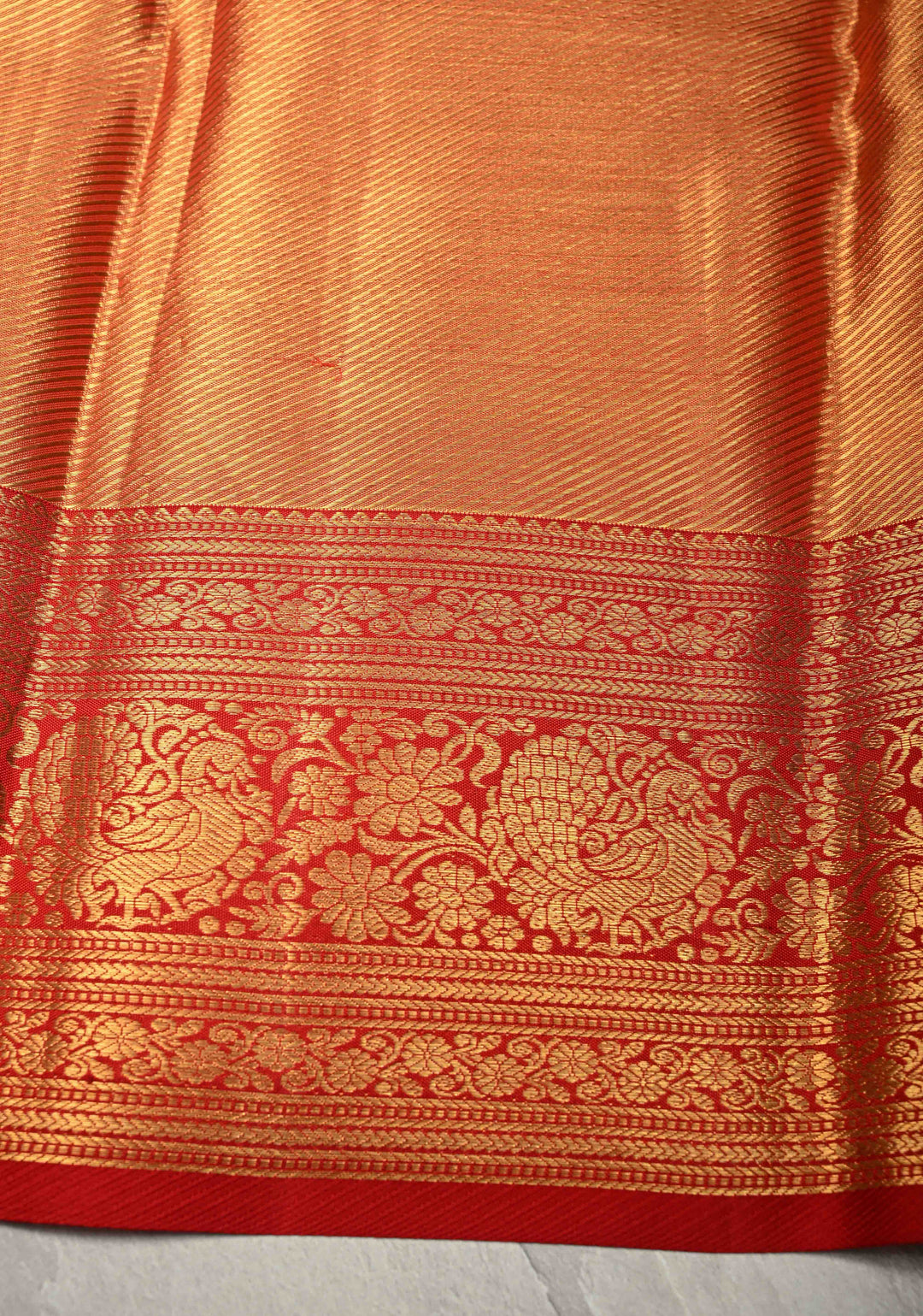 Lime Green Pure Kanjivaram Tissue Silk Saree with Meenakari Floral-Birds Jaal and Contrast Zari Border | SILK MARK CERTIFIED