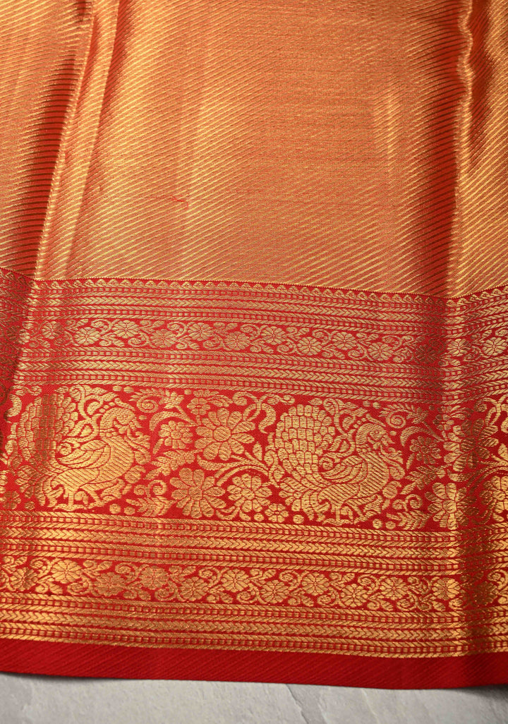 Lime Green Pure Kanjivaram Tissue Silk Saree with Meenakari Floral-Birds Jaal and Contrast Zari Border | SILK MARK CERTIFIED