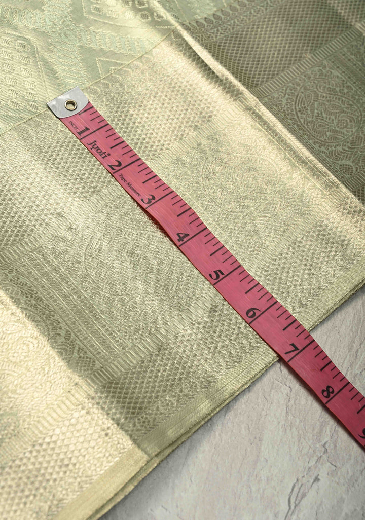 Sage Green Pure Kanjivaram Tissue Silk Saree with Meenakari Geometric Brocade Jaal and Zari Border | SILK MARK CERTIFIED