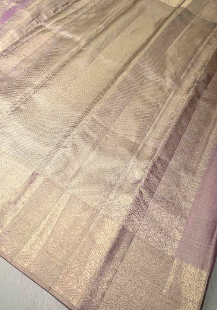 Soft Dusty Mauve Tissue Kanjivaram Pure Silk Saree with Floral Zari Brocade Jaal with Zari Border  | SILK MARK CERTIFIED