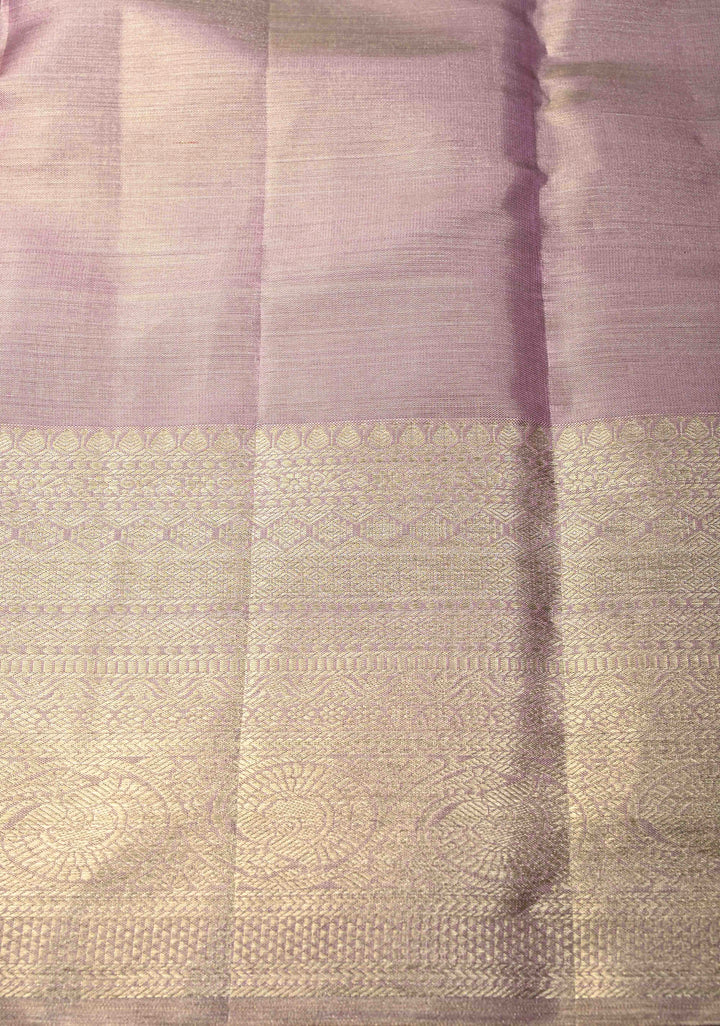Soft Dusty Mauve Tissue Kanjivaram Pure Silk Saree with Floral Zari Brocade Jaal with Zari Border  | SILK MARK CERTIFIED
