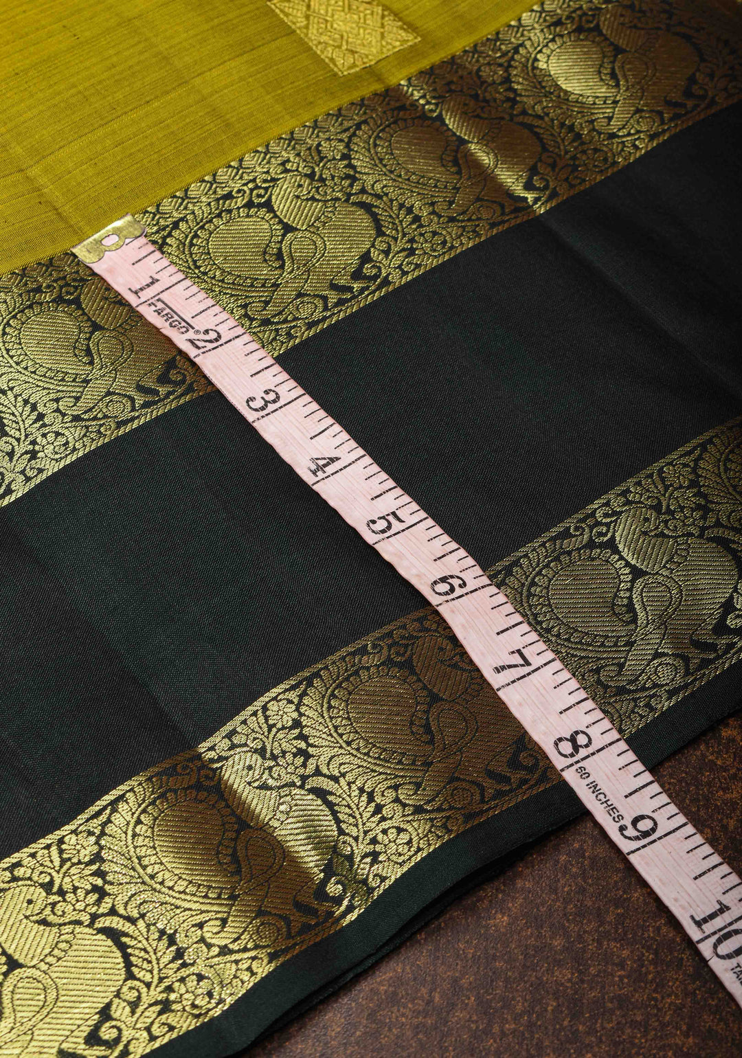 Methi Green Pure Kanjivaram Silk Saree with Buttas and Black Gap Zari Border| SILK MARK CERTIFIED