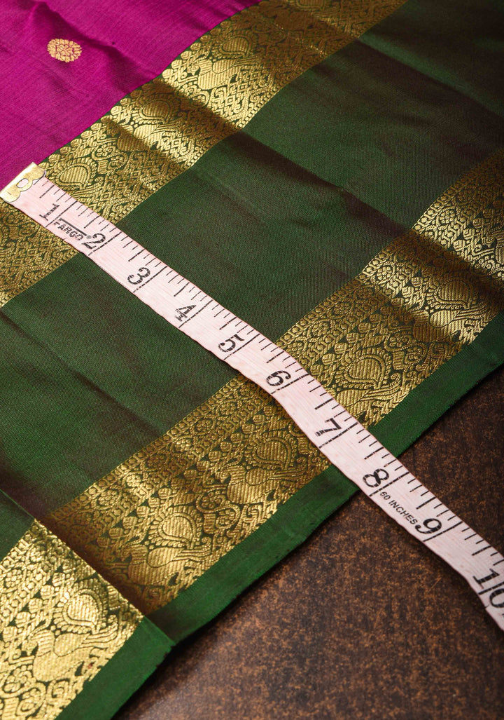 Vadamalli Purple Pure Kanjivaram Silk Saree with Dainty Buttas and Deep Green Gap Zari Border| SILK MARK CERTIFIED