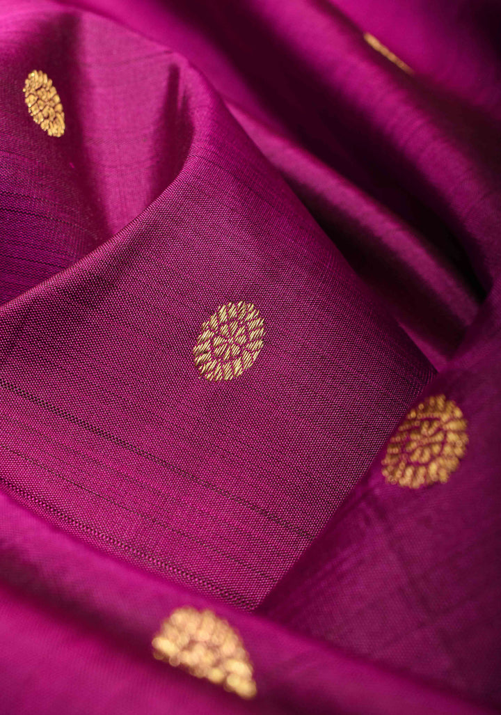 Vadamalli Purple Pure Kanjivaram Silk Saree with Dainty Buttas and Deep Green Gap Zari Border| SILK MARK CERTIFIED