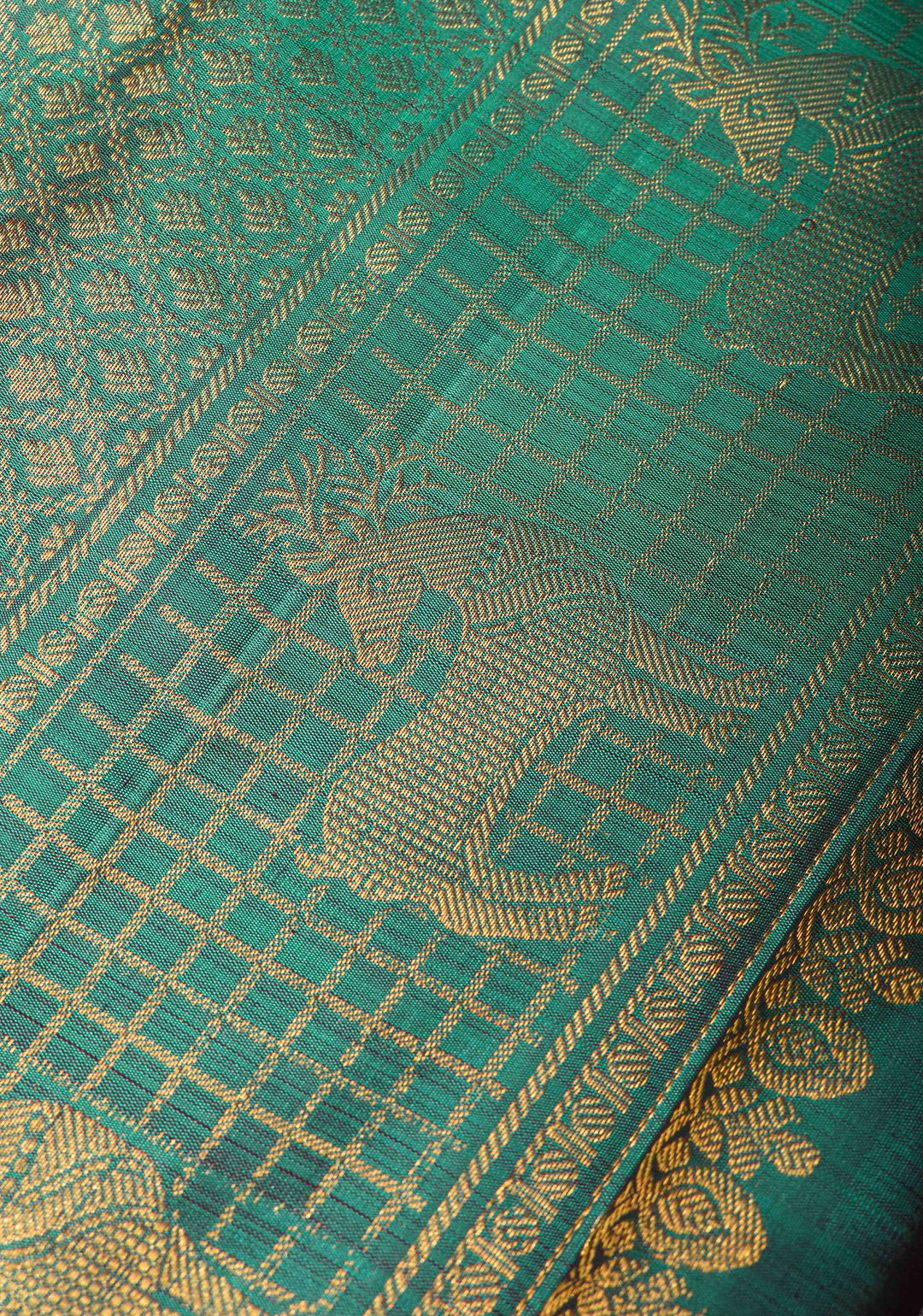 Plum Pure Kanjivaram Silk Saree with Zari Stripes and Contrast Teal Border | SILK MARK CERTIFIED