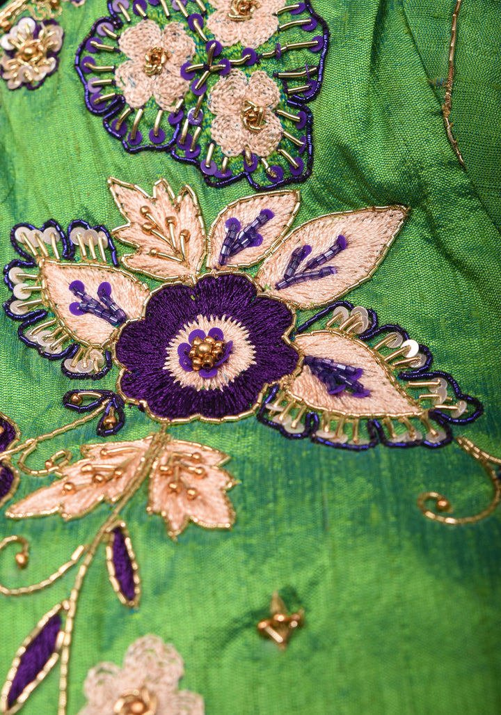 Made to Order: Green Raw Silk Embroidery and Zardozi Blouse