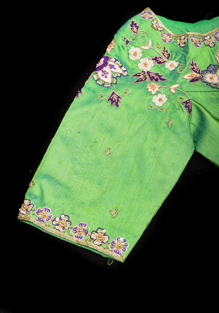 Made to Order: Green Raw Silk Embroidery and Zardozi Blouse