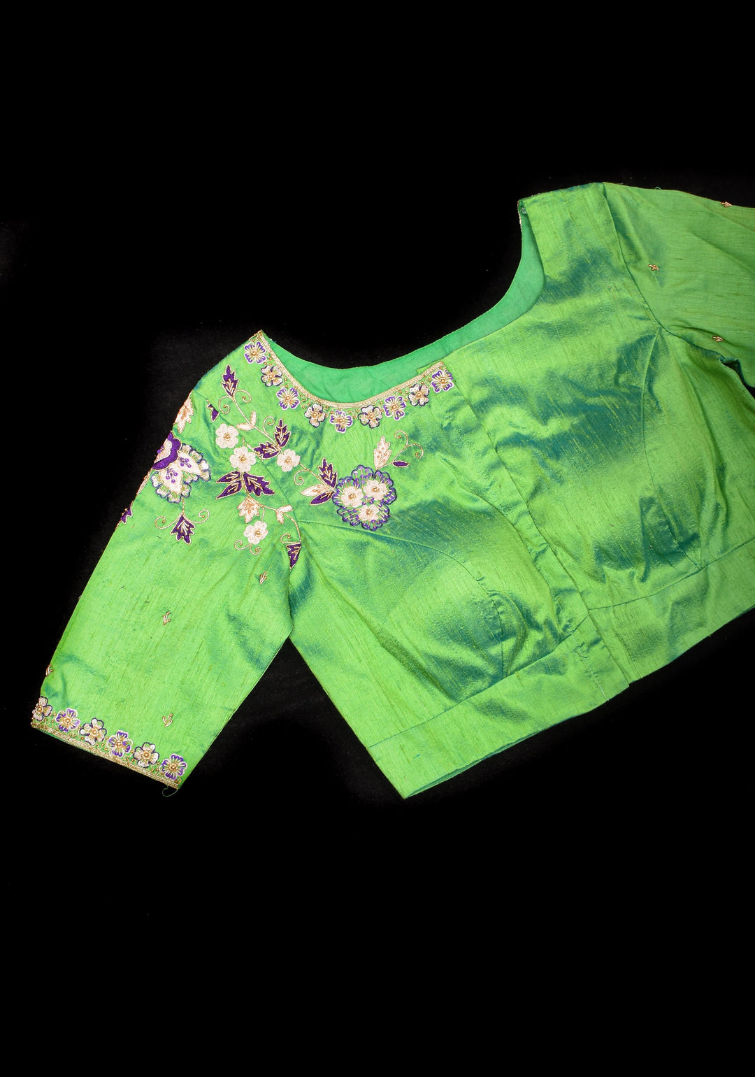 Made to Order: Green Raw Silk Embroidery and Zardozi Blouse