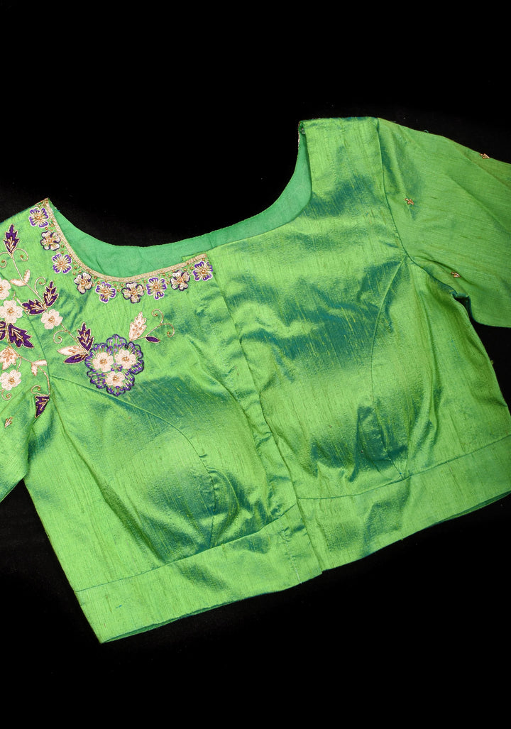 Made to Order: Green Raw Silk Embroidery and Zardozi Blouse