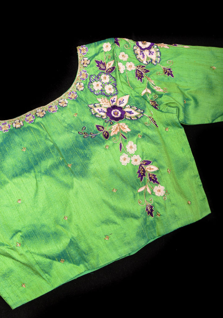 Made to Order: Green Raw Silk Embroidery and Zardozi Blouse