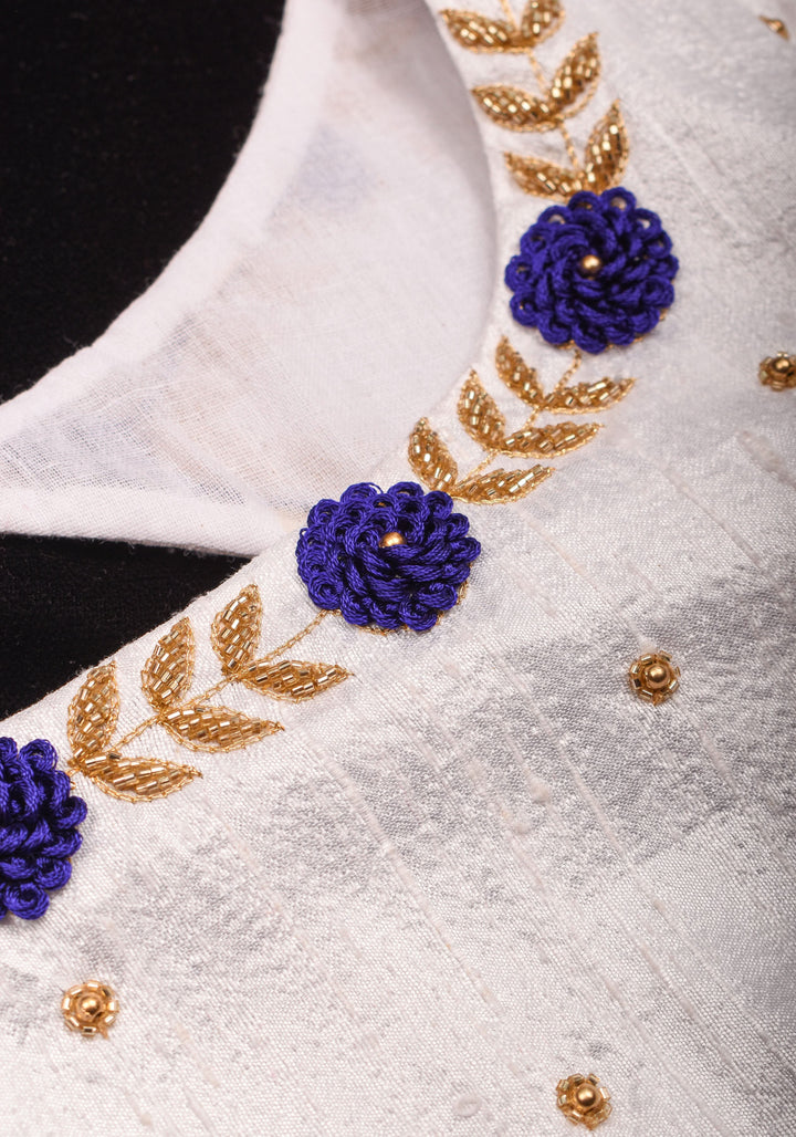 White Raw Silk Embroidery and Zardozi Blouse, Made to Order