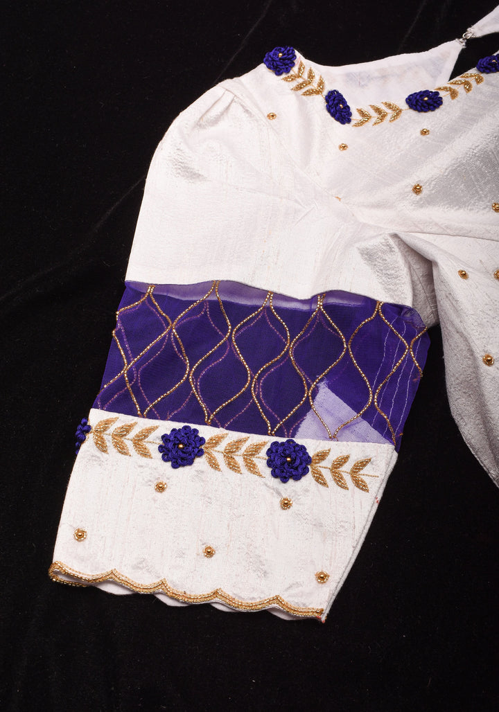 White Raw Silk Embroidery and Zardozi Blouse, Made to Order
