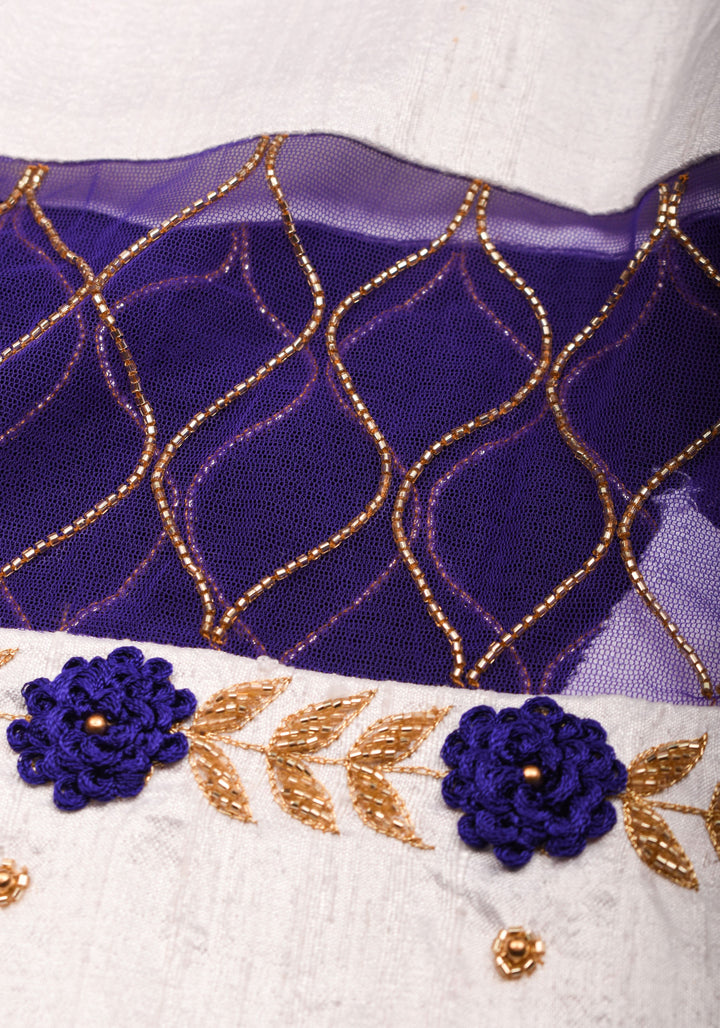 White Raw Silk Embroidery and Zardozi Blouse, Made to Order