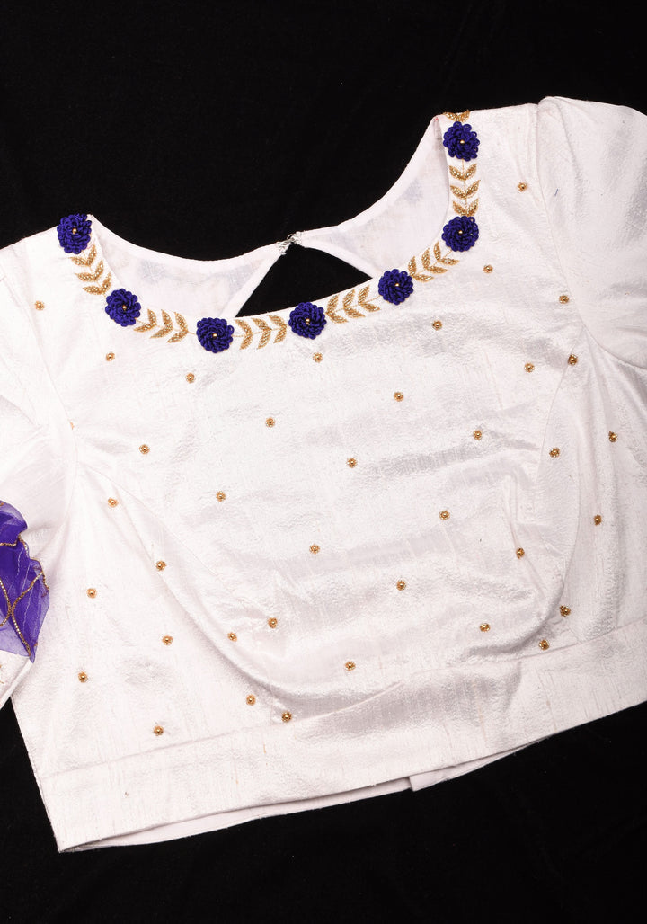 White Raw Silk Embroidery and Zardozi Blouse, Made to Order
