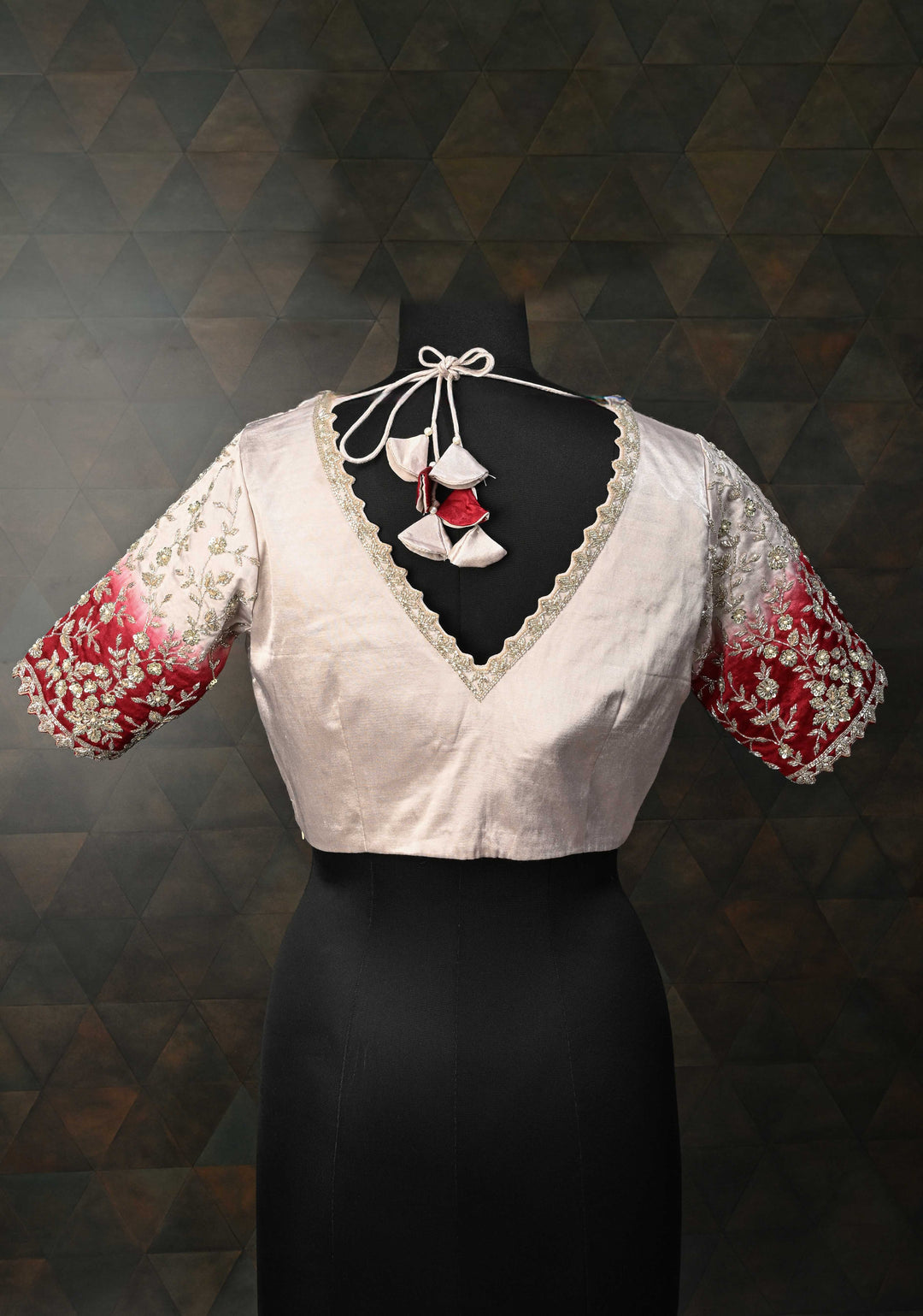 SIZE 38" Contemporary Silver Ombre Blouse with Cutdana Embellished on Sleeves and Neck