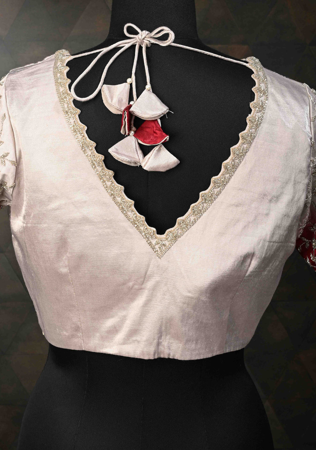 SIZE 38" Contemporary Silver Ombre Blouse with Cutdana Embellished on Sleeves and Neck