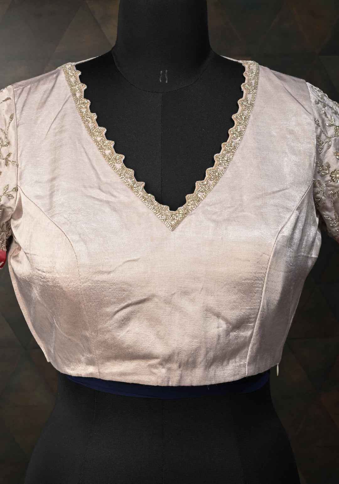SIZE 38" Contemporary Silver Ombre Blouse with Cutdana Embellished on Sleeves and Neck