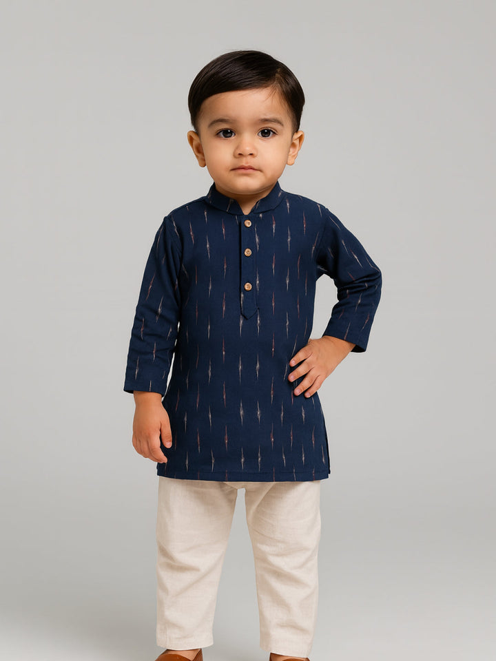 Boys Printed Mandarin Collar Full Sleeves Kurta and Pyjama Set | SHOBITAM