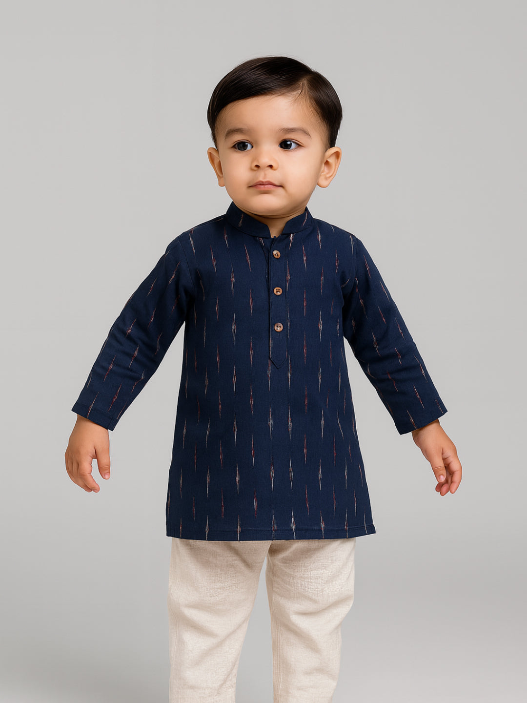 Boys Printed Mandarin Collar Full Sleeves Kurta and Pyjama Set | SHOBITAM