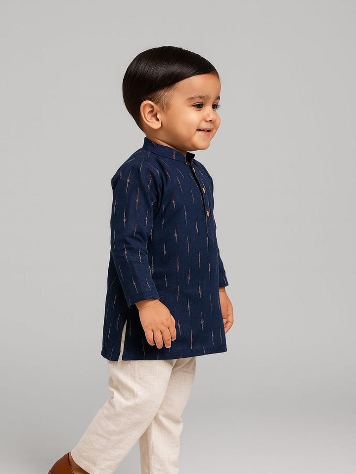 Boys Printed Mandarin Collar Full Sleeves Kurta and Pyjama Set | SHOBITAM