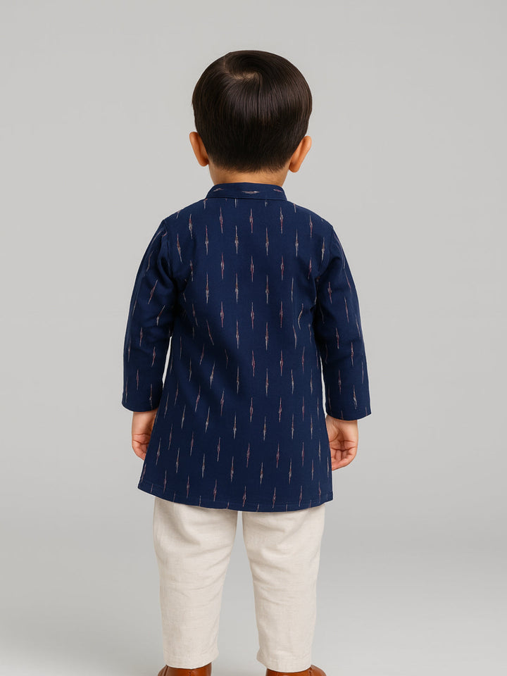 Boys Printed Mandarin Collar Full Sleeves Kurta and Pyjama Set | SHOBITAM