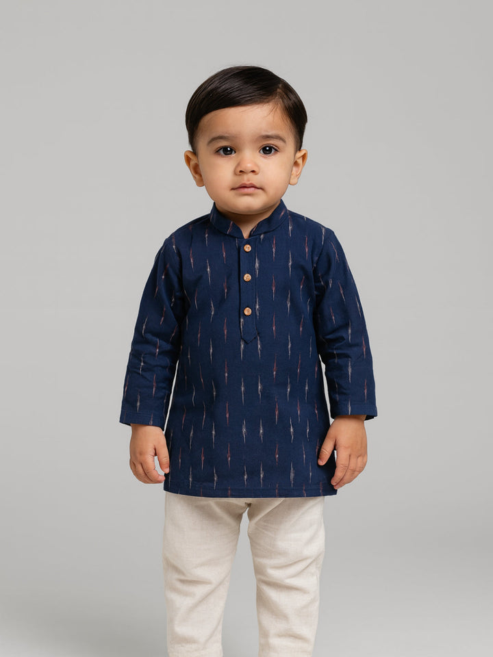 Boys Printed Mandarin Collar Full Sleeves Kurta and Pyjama Set | SHOBITAM