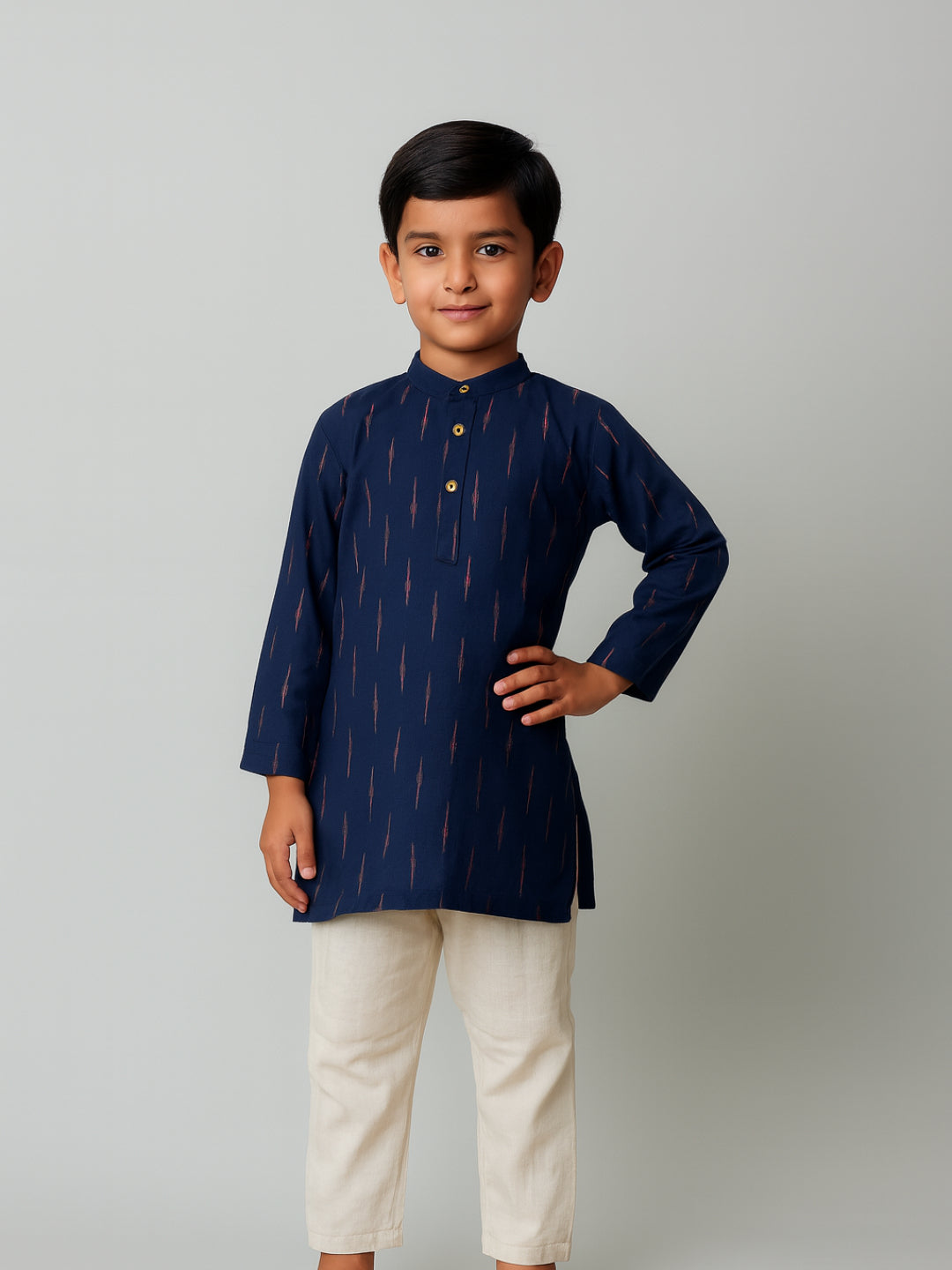 Boys Printed Mandarin Collar Full Sleeves Kurta and Pyjama Set | SHOBITAM