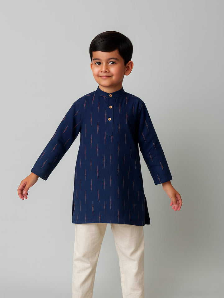 Boys Printed Mandarin Collar Full Sleeves Kurta and Pyjama Set | SHOBITAM