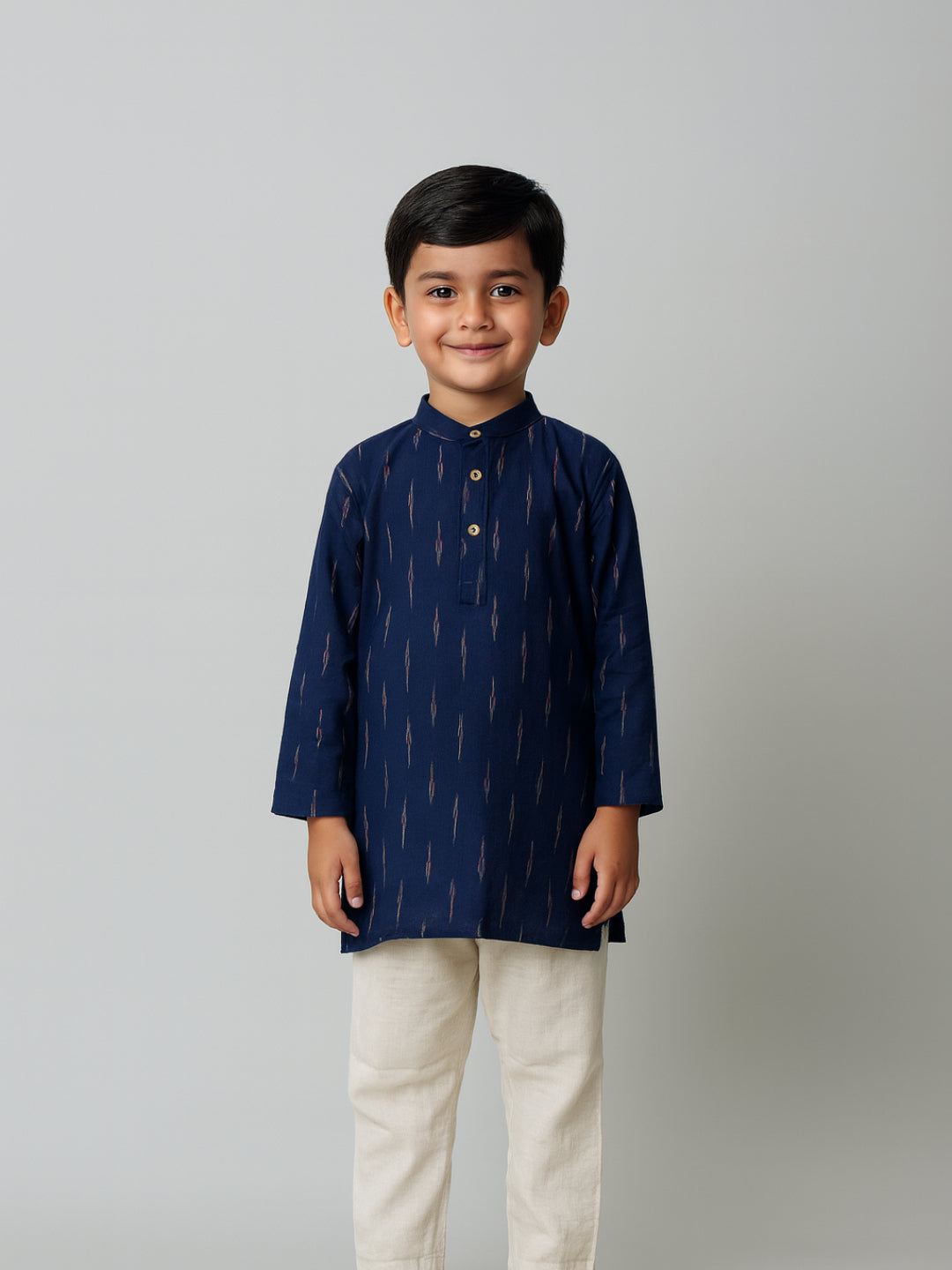 Boys Printed Mandarin Collar Full Sleeves Kurta and Pyjama Set | SHOBITAM